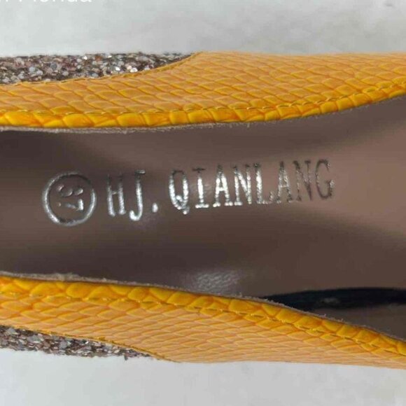 HJ. QIANLANG Dark Yellow & Silver Glitter Pointed Toe Pump Heels | EU 37 - Picture 6 of 7